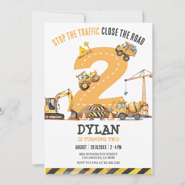 Construction Boy Birthday Invitation (Devant)