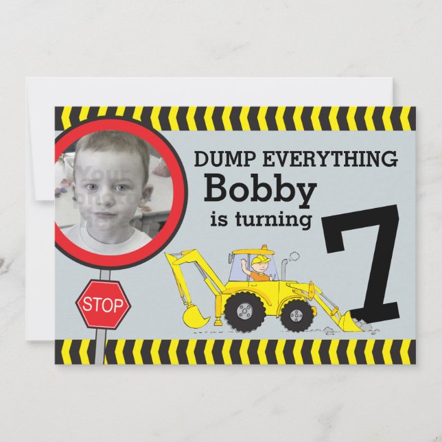 Construction boys 7ème anniversaire invitation fêt (Devant)