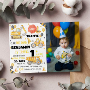 Construction Camions 1er anniversaire Invitation