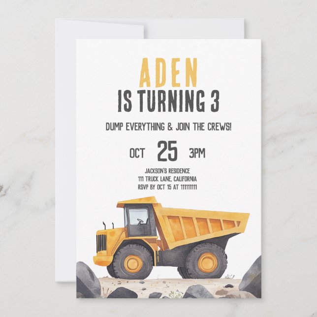 Construction Camions Thème Anniversaire Invitation (Devant)