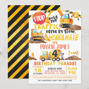 Construction Drive By Birthday Parade Invitation
