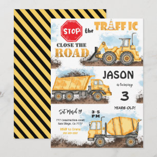 Construction Jaune et Noire Invitation Anniversair