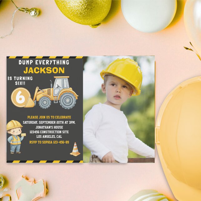Construction Photo Birthday Invitation Turning 6 (Créateur téléchargé)
