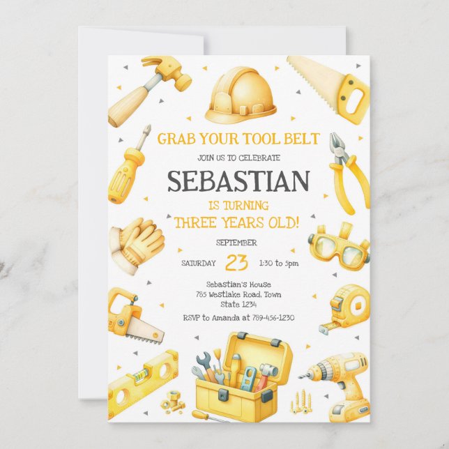 Construction Tools Birthday Invitation (Devant)