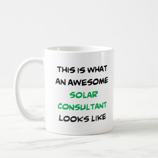 consultant solaire, énorme tasse de café (Gauche)