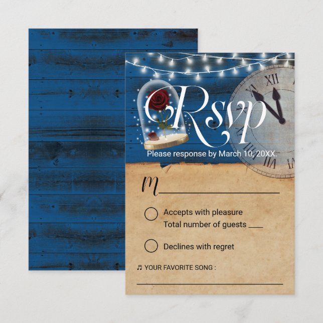 Conte rustique Marine Bleu Grange Mariage RSVP (Devant / Derrière)