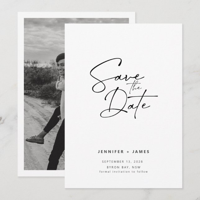 Contemporain Invitation de sauvegarde de date en é (Devant / Derrière)