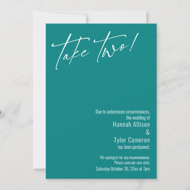Contemporain Prenez Deux ! Carte Mariage turquoise (Devant)