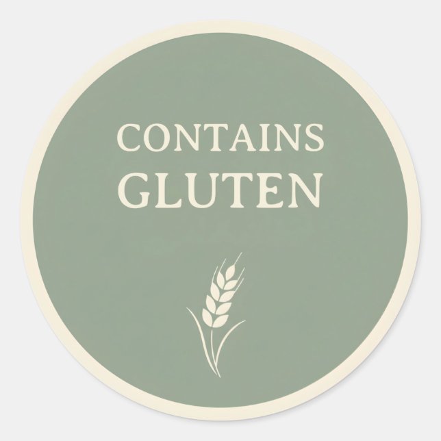 Contient du Gluten – Étiquette de Café Ronde Vert  (Devant)
