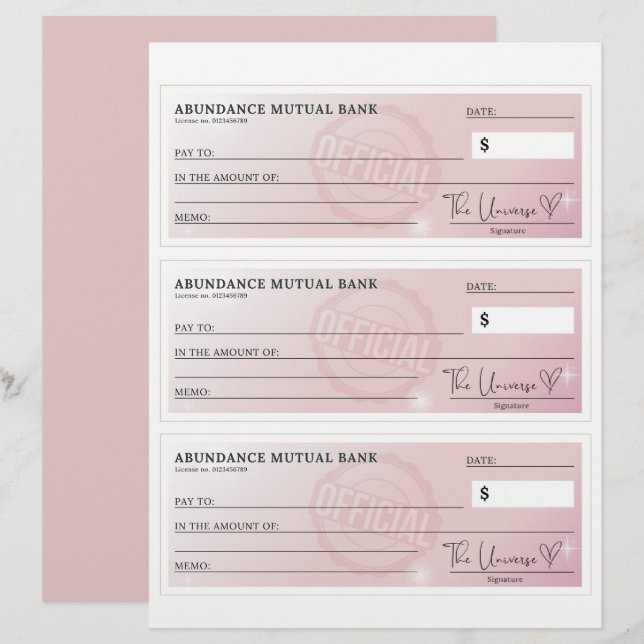 Contrôle de l'abondance - Droit d'attraction chèqu (Devant / Derrière)