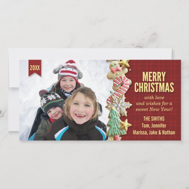 Cookie de sucre Noël Rouge Plaid Carte photo perso (Devant)