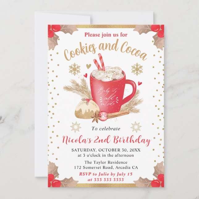 Cookies and Cocoa 2nd Birthday Invitation (Devant)