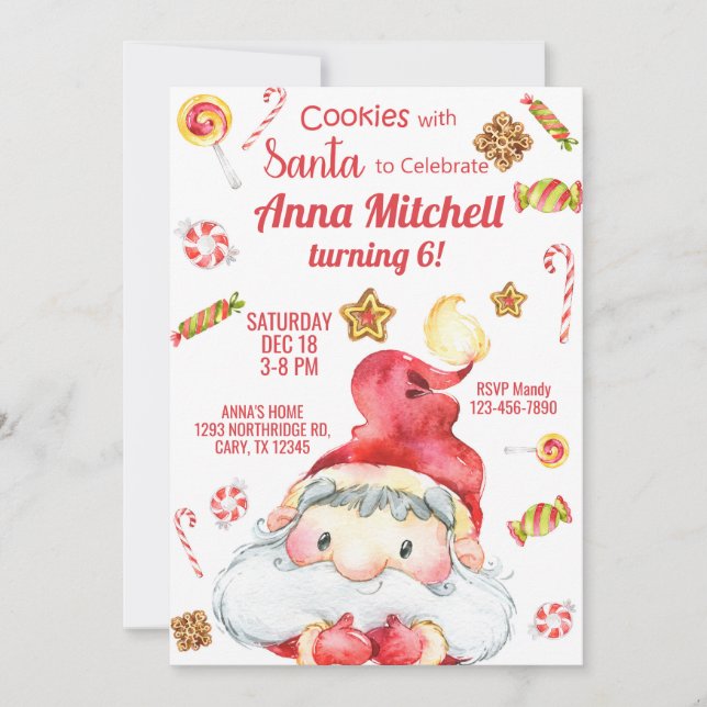 Cookies avec Père Noël fille invitation Noël. (Devant)