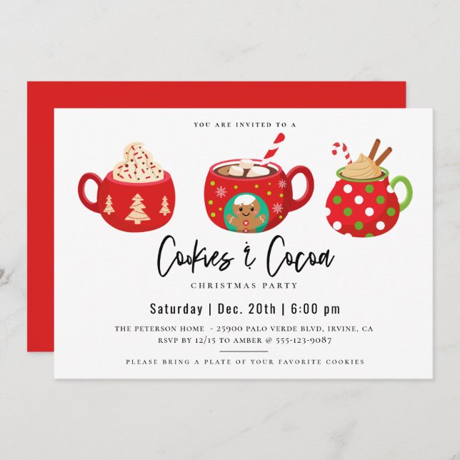 Cookies & Cocoa Christmas Party Invitation (Devant / Derrière)