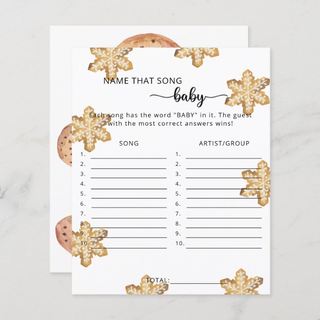 Cookies d'hiver - nom que chanson Baby shower Jeu (Devant / Derrière)