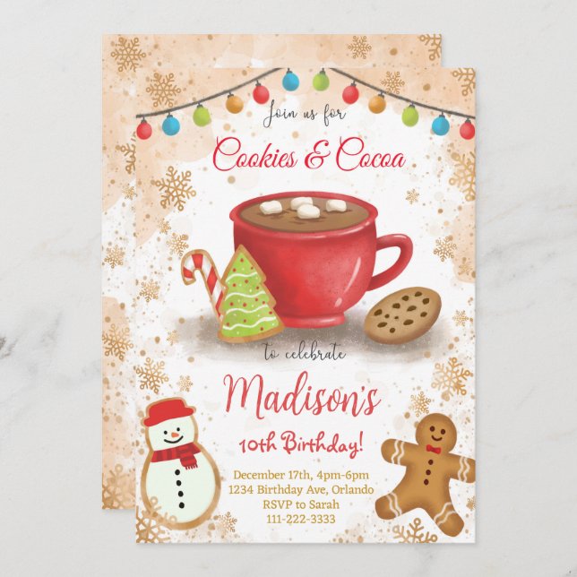 Cookies et cacao Invitation à la fête d'anniversai (Devant / Derrière)