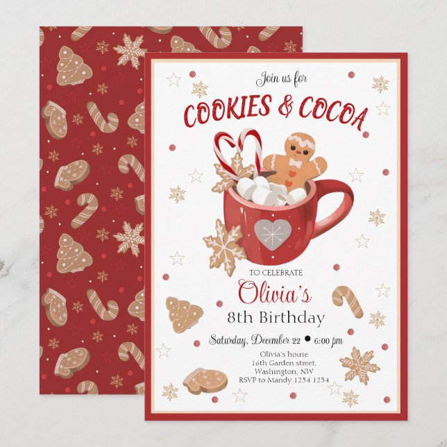Cookies et cacao Noël Anniversaire Invitation (Devant / Derrière)