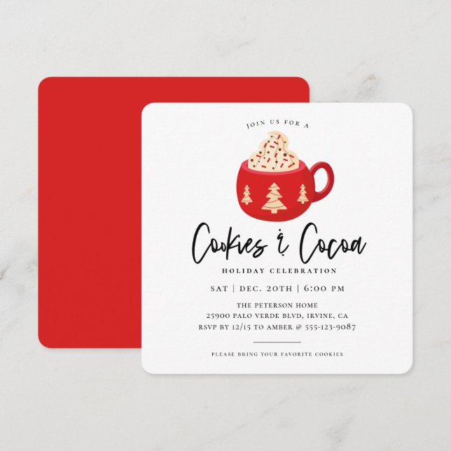 Cookies et cacao Noël Invitation à la fête de Noël (Devant / Derrière)