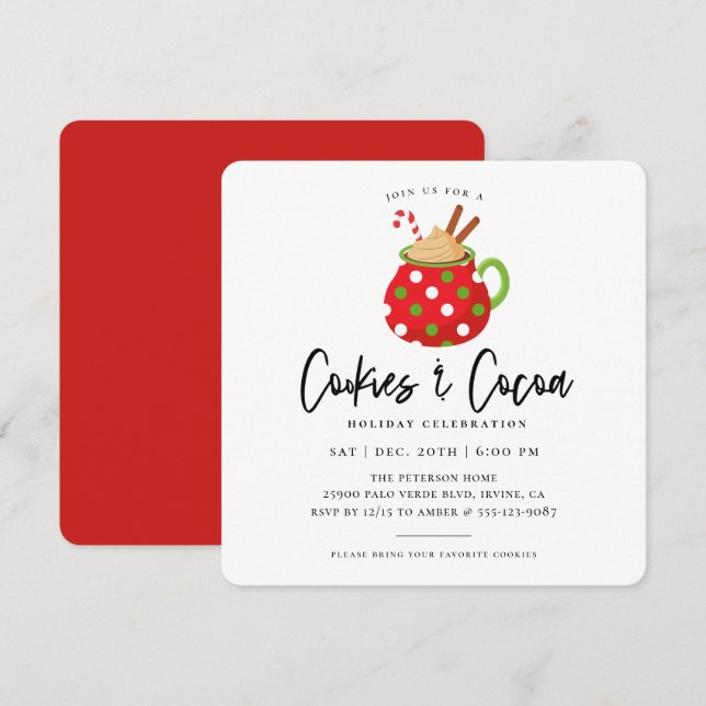 Cookies et cacao Noël Invitation à la fête de Noël (Devant / Derrière)