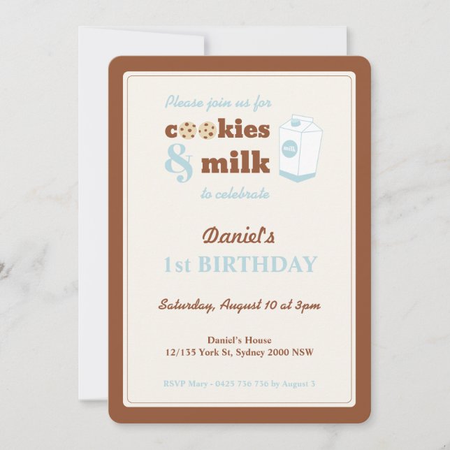 Cookies et lait Invitation d'anniversaire, Brown (Devant)