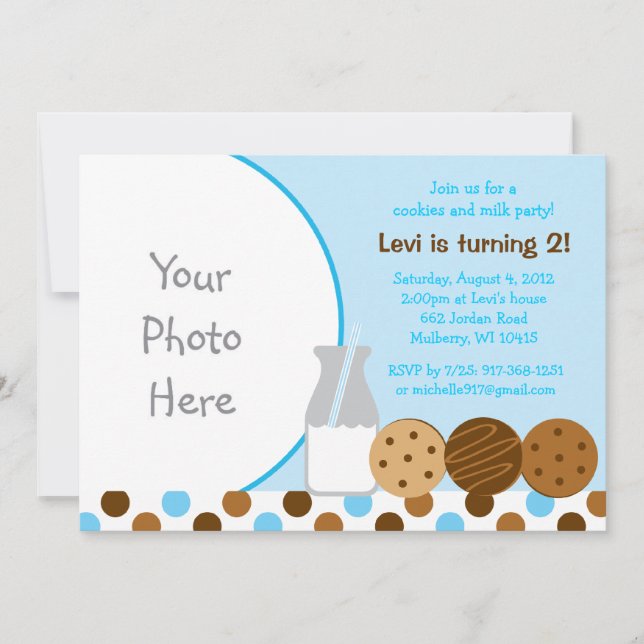 Cookies et Milk Blue Photo Invitations d'anniversa (Devant)