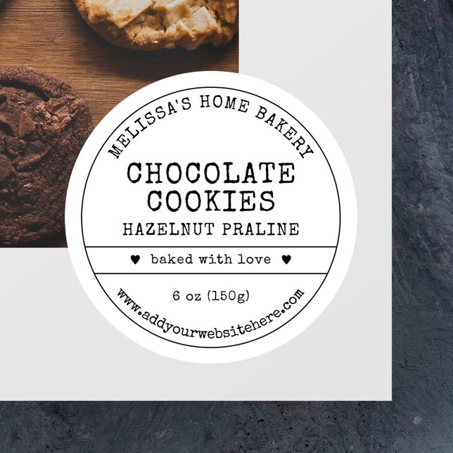 Cookies Étiquette Rustique Vintage noir et blanc (Minimalist vintage style round bakery food labels with vintage fonts & minimal layout)