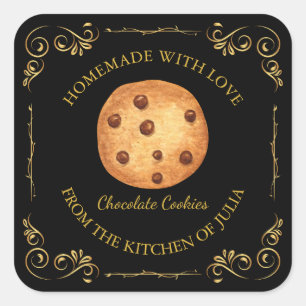 Cookies maison vintages Carré Étiquette l Noir