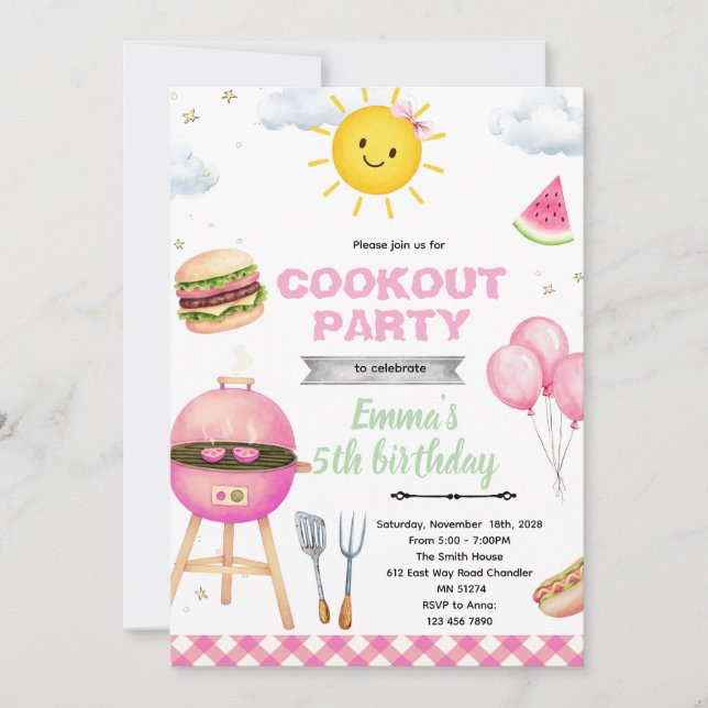 Cookout Birthday girl Invitation (Devant)