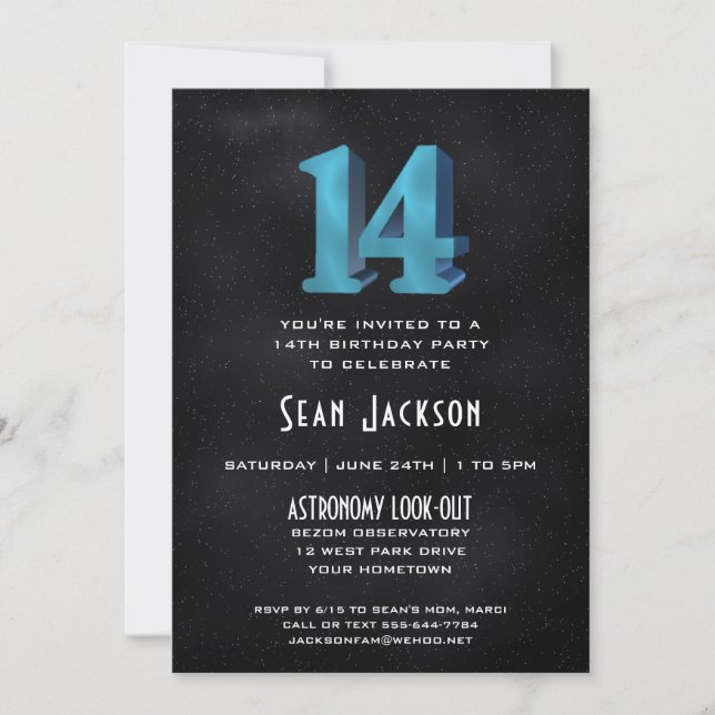 Cool 3D sur Black 14th Birthday Party Invitation (Devant)