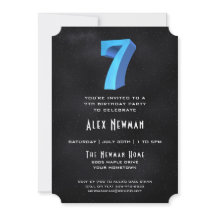 Cool 3D sur Black 7th Birthday Party Invitation