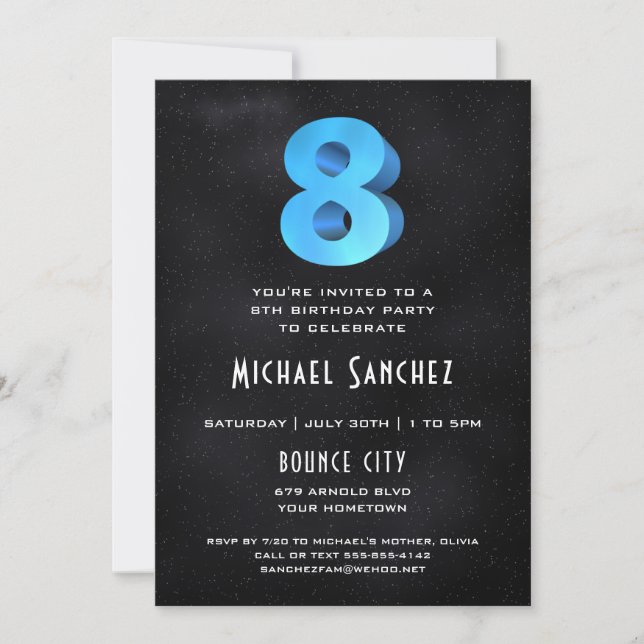 Cool 3D sur Black 8th Birthday Party Invitation (Devant)