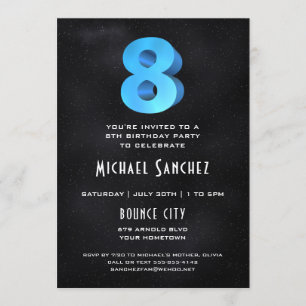 Cool 3D sur Black 8th Birthday Party Invitation