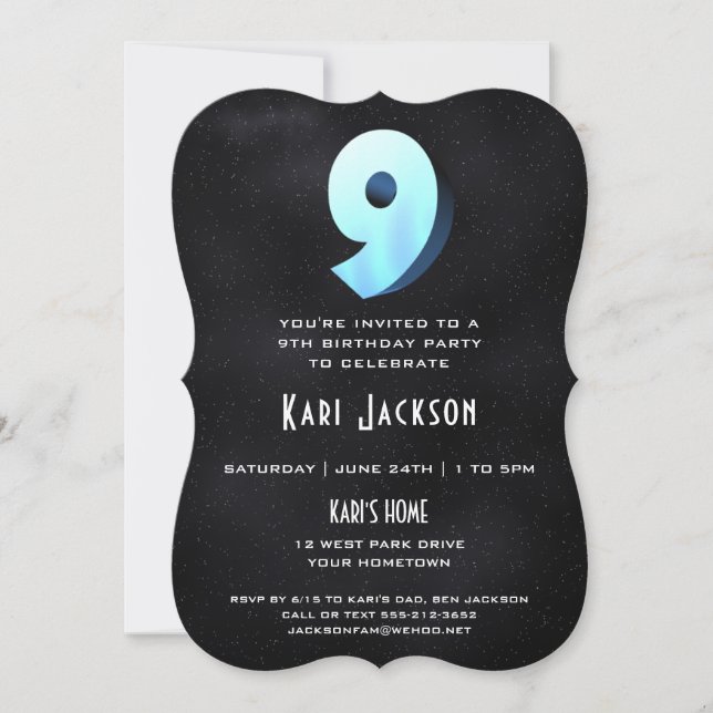 Cool 3D sur Black 9th Birthday Party Invitation (Devant)