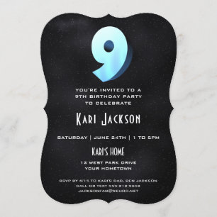 Cool 3D sur Black 9th Birthday Party Invitation