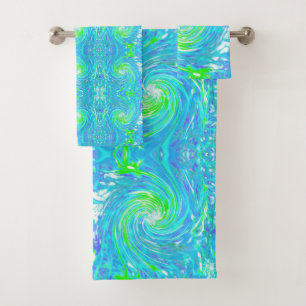 Cool Abstrait Retro Aqua et Lime Green Swirl