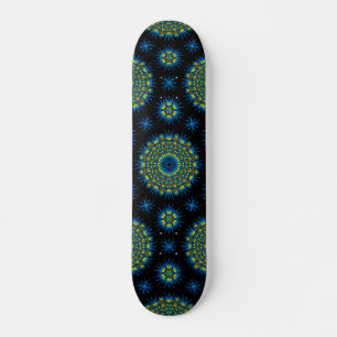 Cool Aqua & Yellow Mandala Motif Skateboard