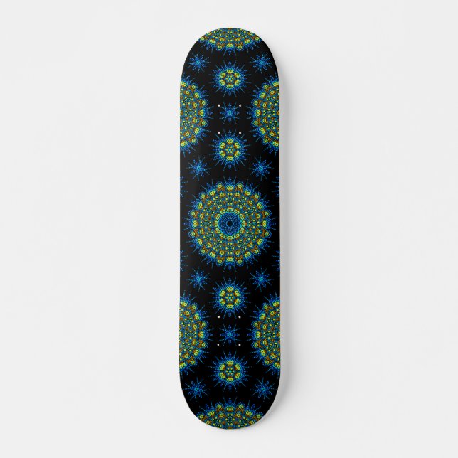 Cool Aqua & Yellow Mandala Motif Skateboard (Devant)