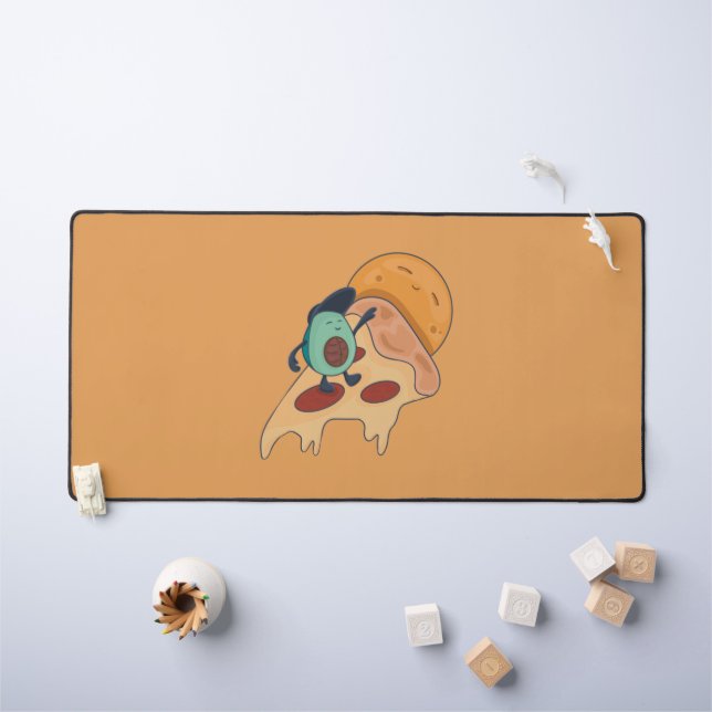 Cool Avocado surf sur une tranche de pizza (Tableau pour enfants)
