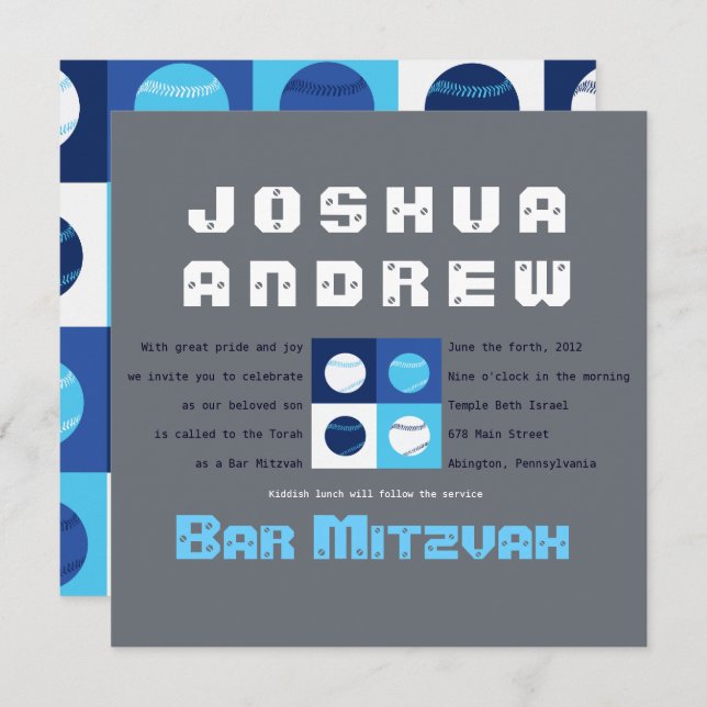 COOL BASEBALL Bar Bat mitzvah Invitation (Devant / Derrière)