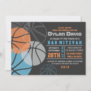 COOL BASKETBALL Bar Bat mitzvah Invitation Invitat