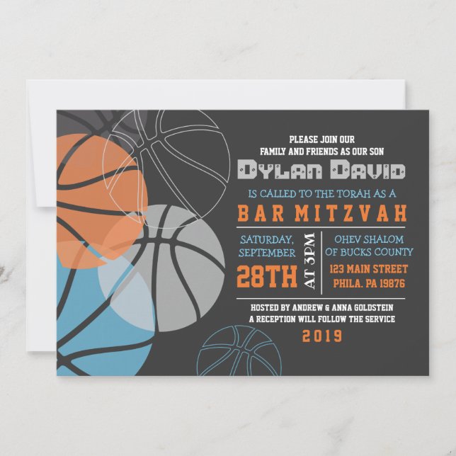 COOL BASKETBALL Bar Bat mitzvah Invitation Invitat (Devant)