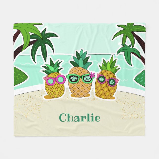 Cool Beach Ananas nom personnalisé couvertures en  (Devant (Horizontal))