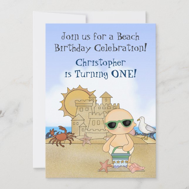 Cool Beach Baby Boys 1er Anniversaire Invitation (Devant)