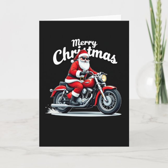 Cool Biker Père Noël Carte de Noël Arrière - plan  (Devant)