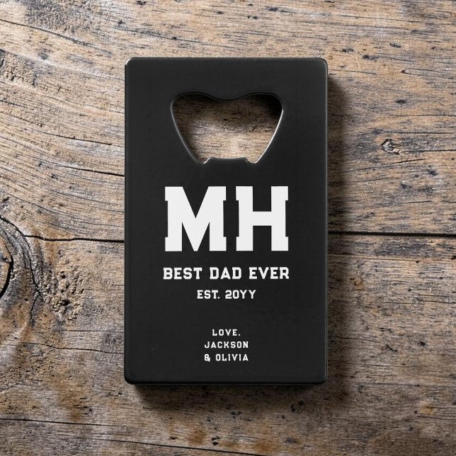 Cool Black and White Modern Monogram Meilleur Papa (Cool Black and White Modern Monogram Best Dad Ever Credit Card Bottle Opener)