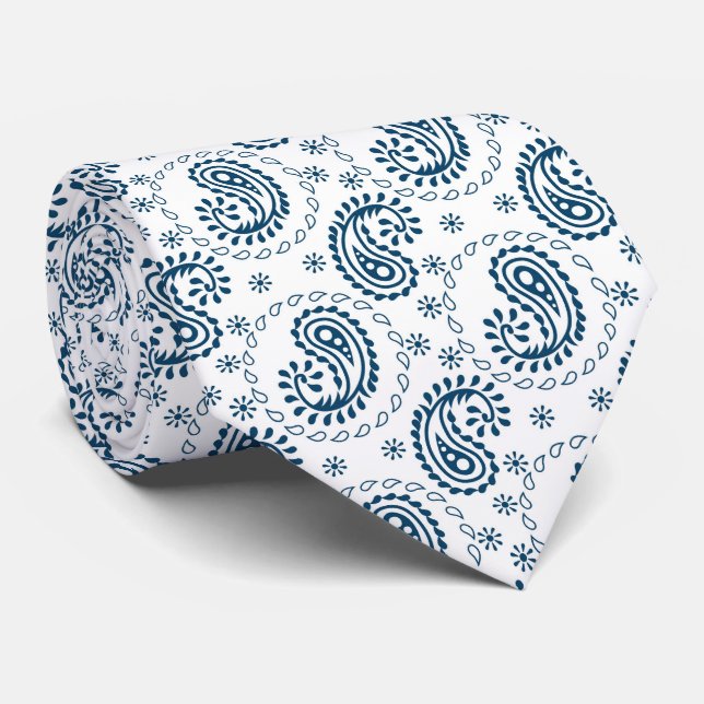 cool bleu blanc paisley carrelé motif cravate (Roulé)