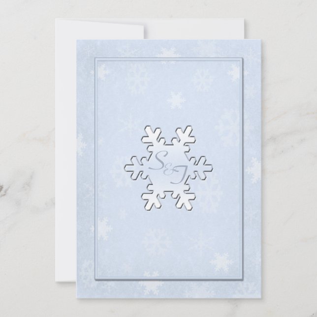 Cool Bleu Monogrammé Mariage d'hiver Invitation (Devant)