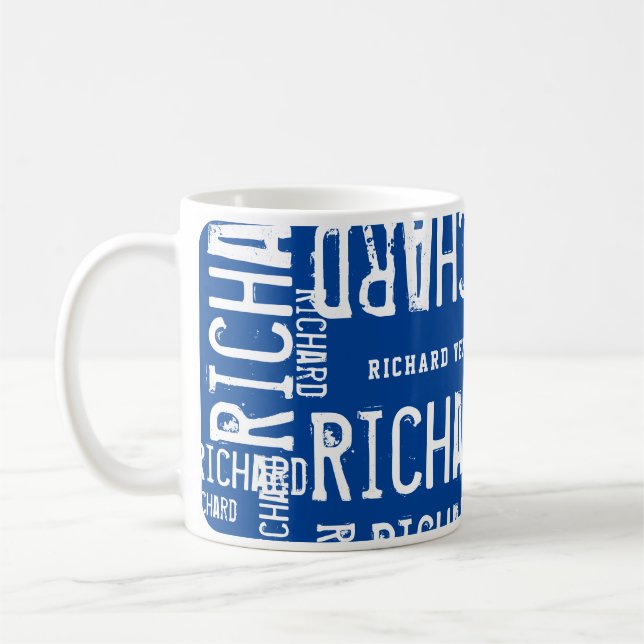 Cool Bleu Mug Moderne Nom répété (Gauche)