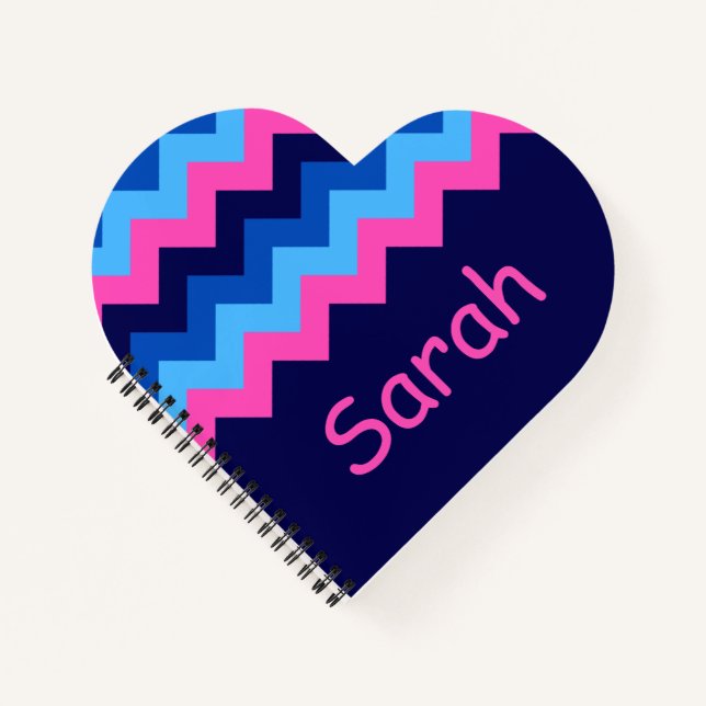 Cool Bleu rose Chevron Monogram Carnet coeur (Devant)