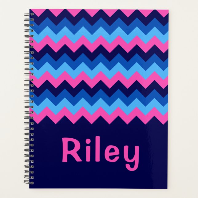 Cool Bleu rose Chevron Monogram Planner (Devant)